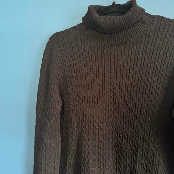Lands End Black Turtleneck Women's Size Large 100% Supima Cotton Cable Knit - Picture 2 of 7